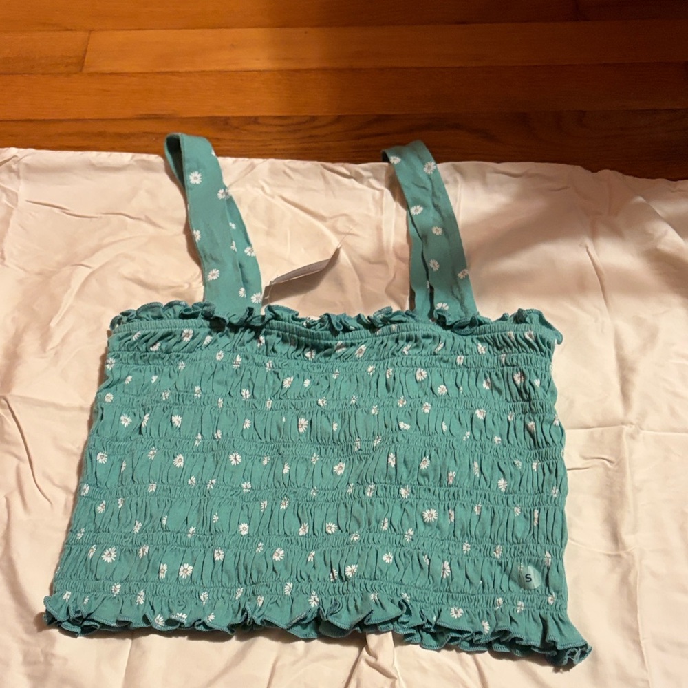 American Eagle Outfitters Teal Floral Crop Top